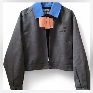 NWT Authentic Miu Miu Gabardine Blouson Jacket w Poplin Collar - 36IT (0US)